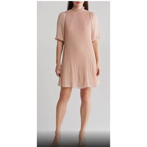 Nanette Lepore Chiffon Shift Dress Plisse Soft Pink  Savannah Rose Size 14 NWT - Picture 13 of 15